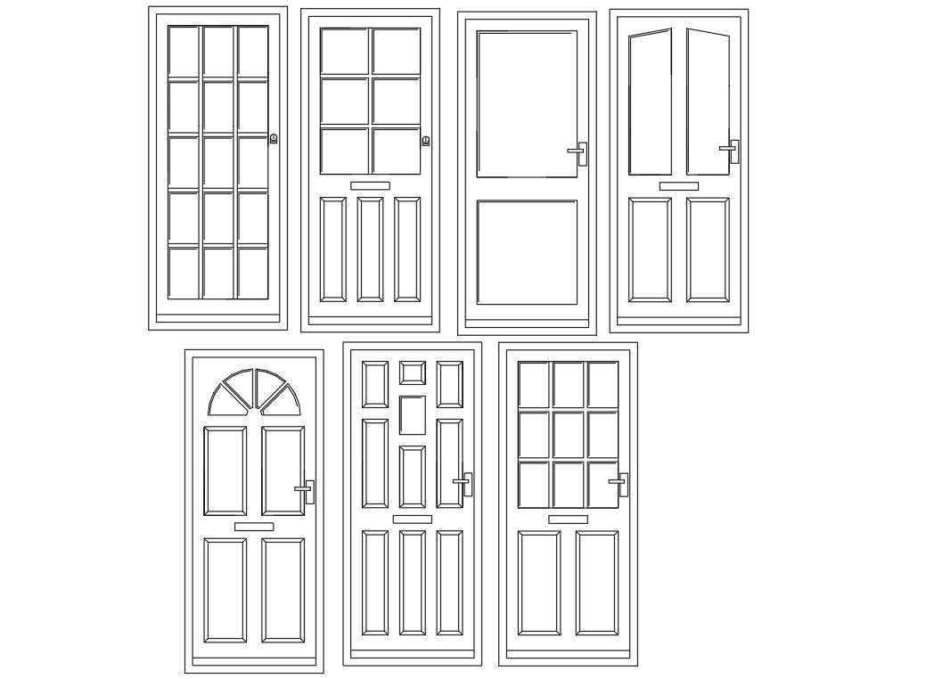 7' X 3' Feet Wooden Door Front Elevation Design DWG File