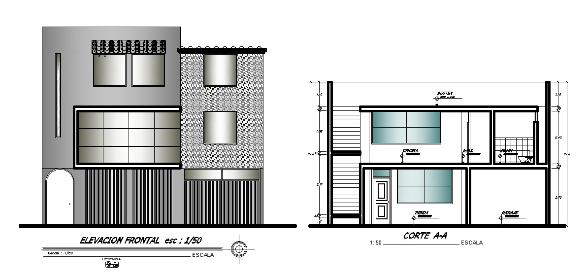 7m height of the office building is given in this Autocad drawing model. Download now.