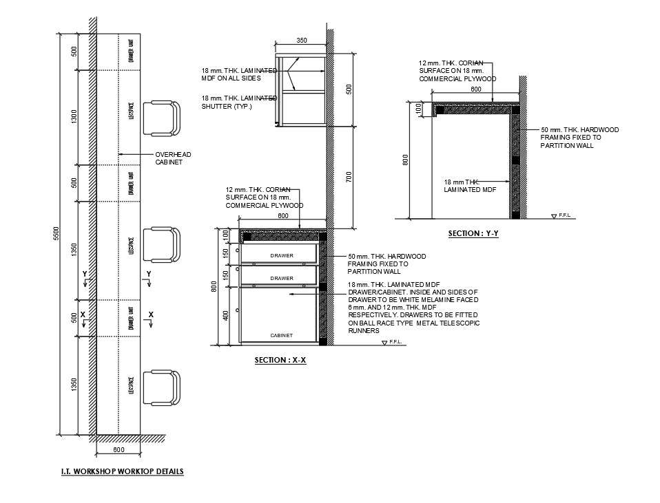 800mm drawer section view is given in this Autocad drawing file.Download the Autocad model.