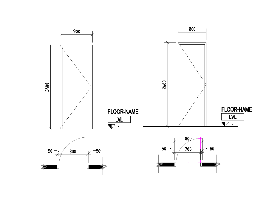 800x2400mm door plan is given in Autocad drawing file.  Download now.