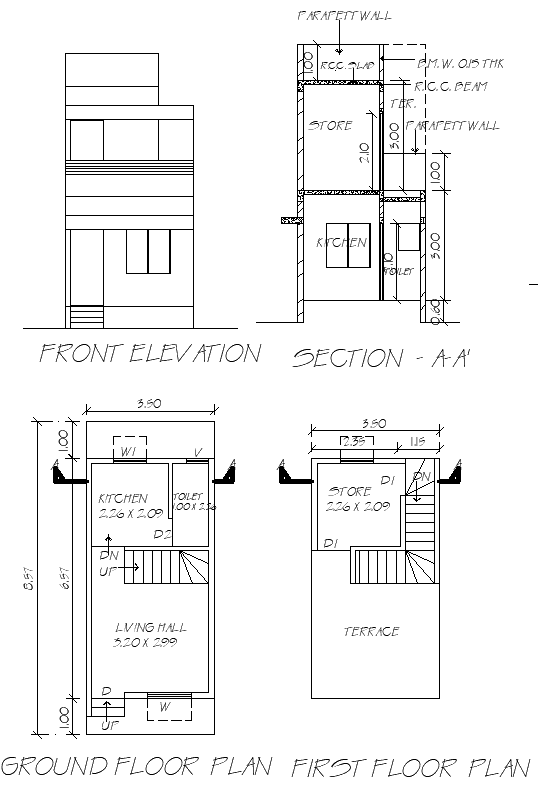 8.57mx3.5m 1 RK House Plan with AutoCAD DWG Design File