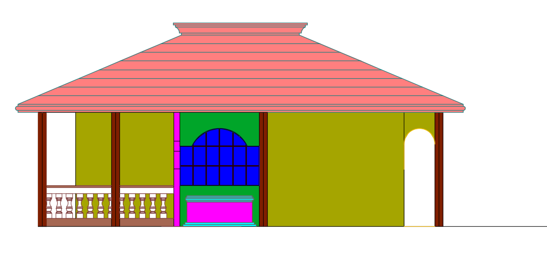 8x16m Village House Elevation DWG for Single-Story Design
