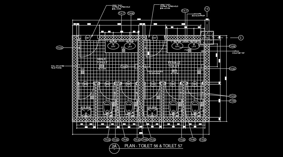 8x6m toilet plan 2D AutoCAD drawing is given in this file