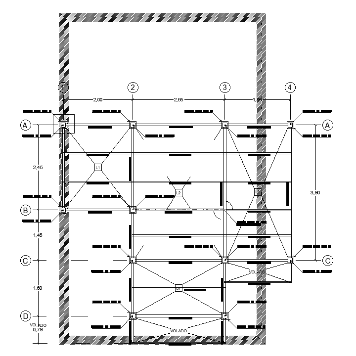 8x7m training center building column anchoring AutoCAD drawing 