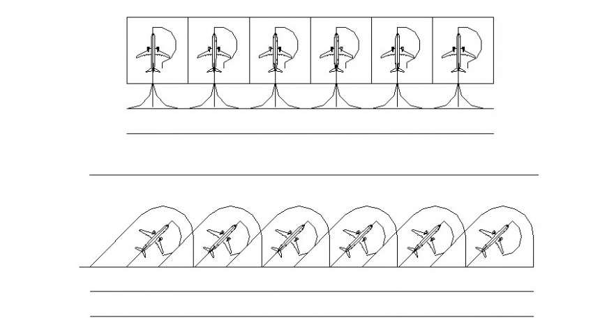 90 degree and 30 degree of parking system airplane autocad file