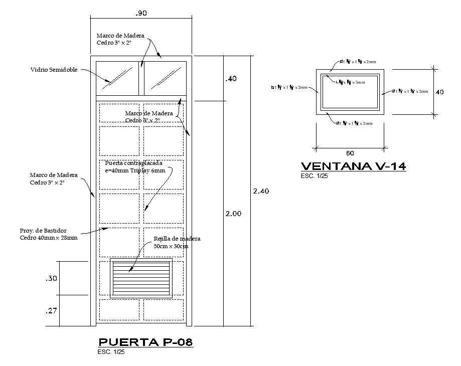 90cm length of the door plan AutoCAD drawing