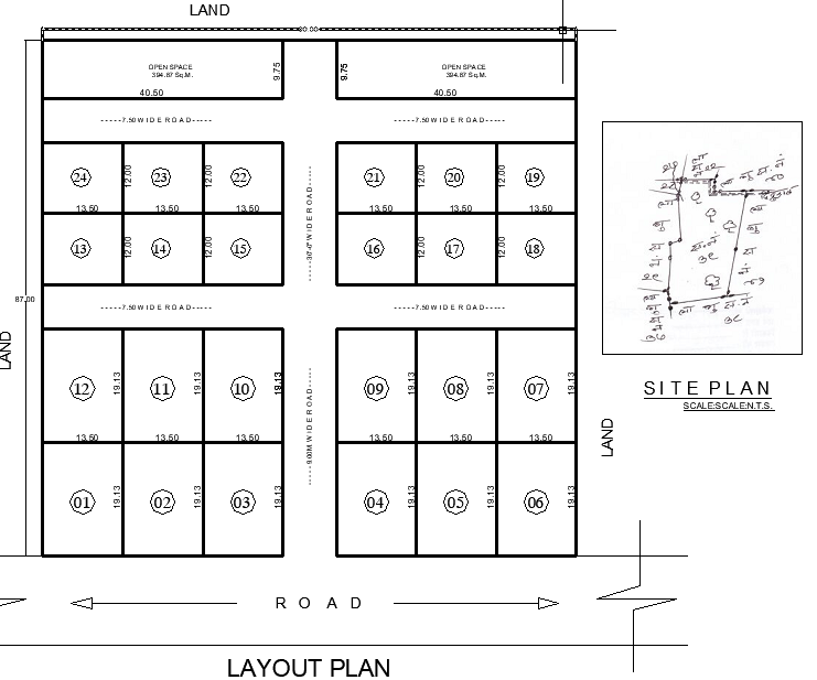 90x87m Land Layout DWG Plan with Site and Subdivision