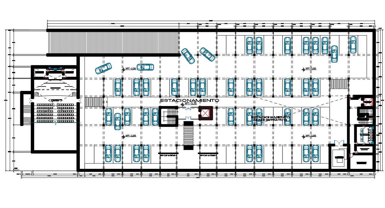 95X40 Meter Basement Parking Plan AutoCAD Drawing Free Download DWG FIle