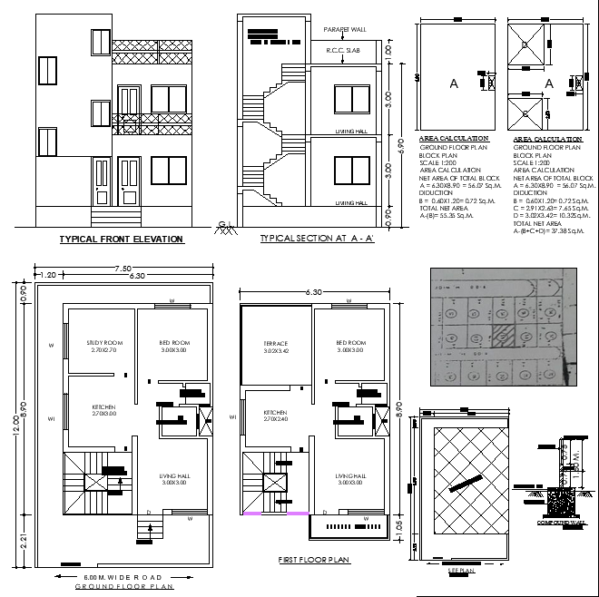 9x6.25m 1BHK CAD Design with Lobby and Living Space