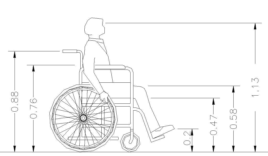 A wheelchair with a measurement detail drawing 