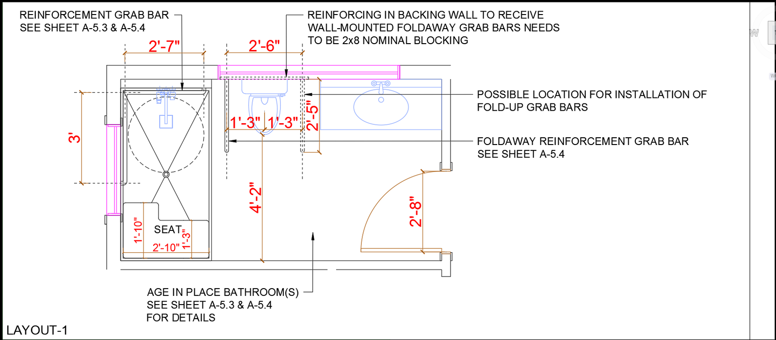 ADA Compliant Bathroom Layout with Grab Bar Details