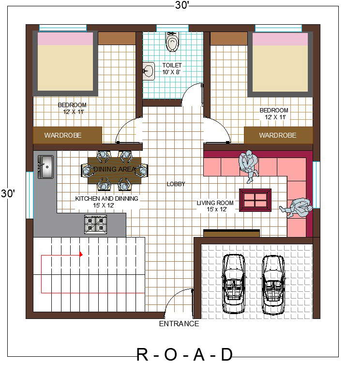  APARTMENT 30' X 30' HOUSE PLAN. Detail Drawing Presented In This AutoCAD File. Download This 2d AutoCAD Drawing File.