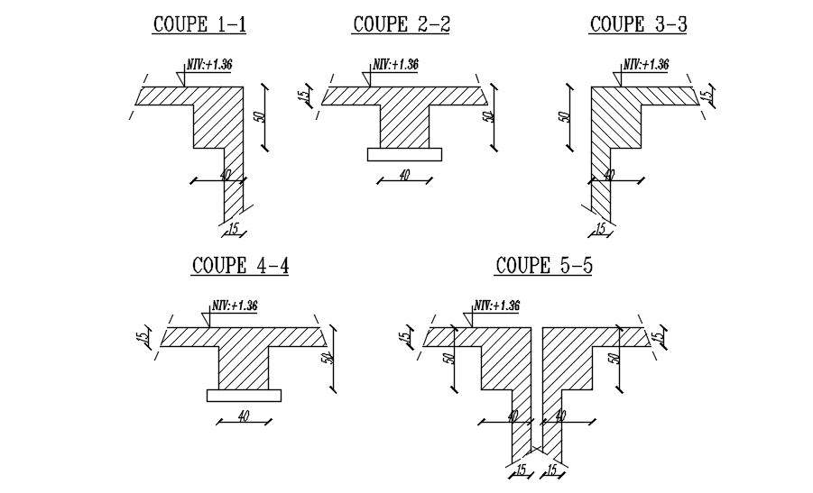 Abutment column joints cross section design in AutoCAD 2D drawing, CAD file, dwg file