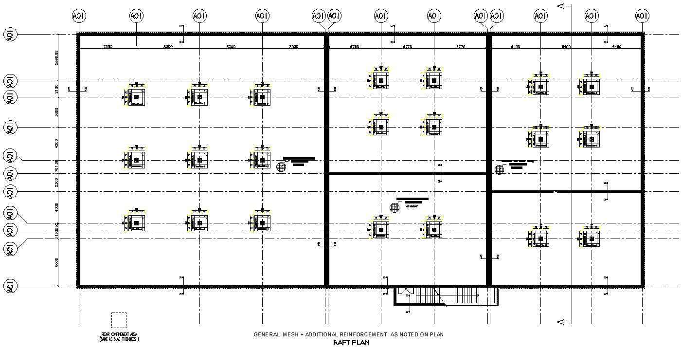 Additional Reinforcement and raft plan details in AutoCAD, dwg file.