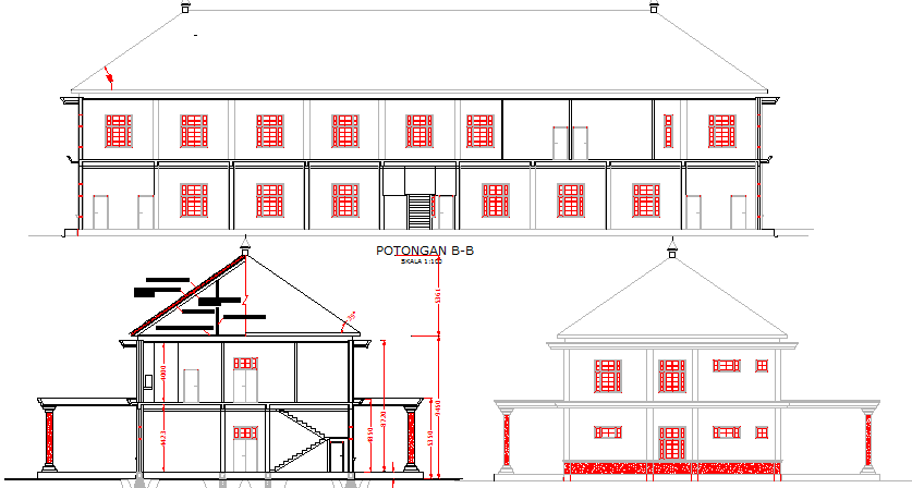 Administration building  elevation design dwg file