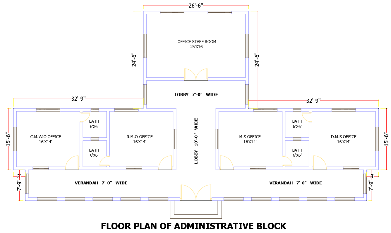 Efficient Administrative Block Floor Plan with CAD Blocks