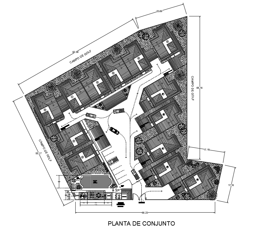 A layout of multi villa plan is given in this Autocad drawing file. Download the Autocad model.