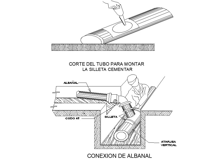 Albanal connection section and isometric view detail dwg file