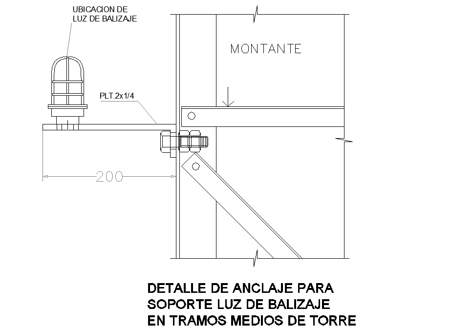 Anchoring detail for support beacon light in middle tower section dwg file
