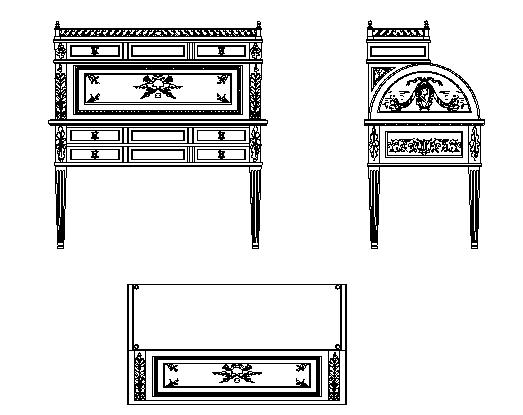 Ancient Furniture Design CAD Drawing with Top View