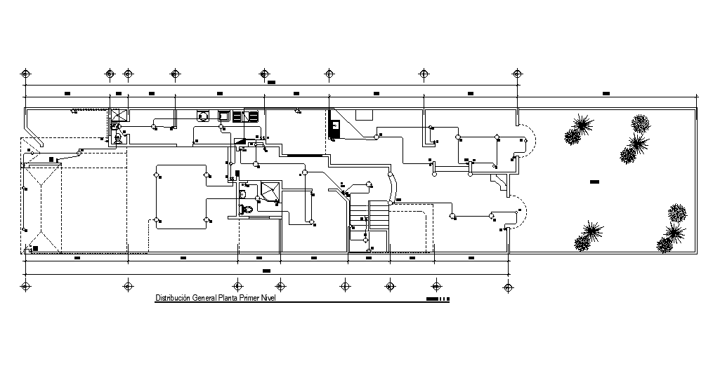 An electrical layout detail of 40x11m ground floor house plan is given in this AutoCAD drawing model.Download now.
