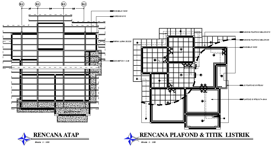 An electrical layout of 25’x25’ house plan is given in this Autocad drawing file.Download now.