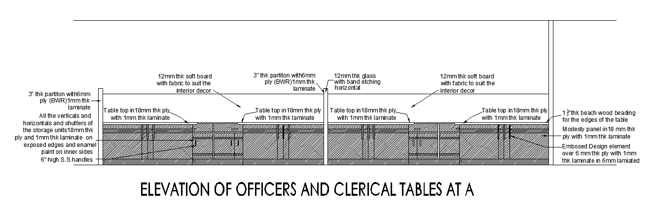 Clerical and Officer Table AutoCAD Layout Elevation