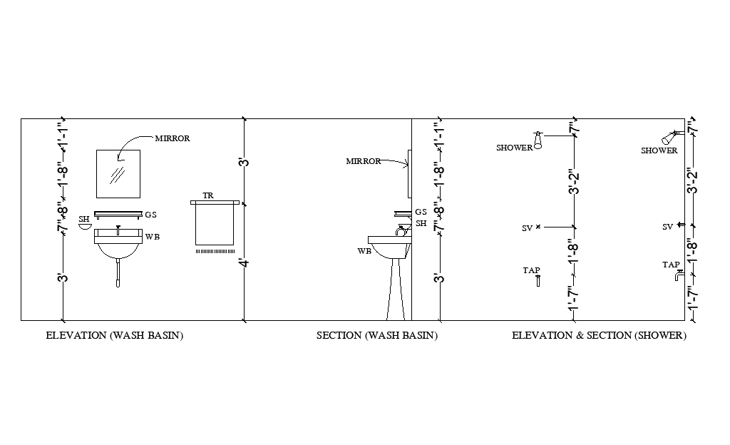 An elevation and section view of 4’x6’ toilet plan is given in this Autocad drawing file.Download now.