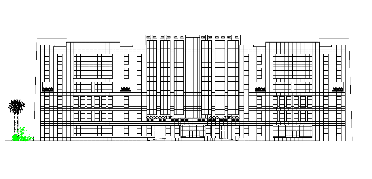 An elevation of the hospital building is given in this 2D Autocad DWG drawing file. Download the Autocad drawing file.