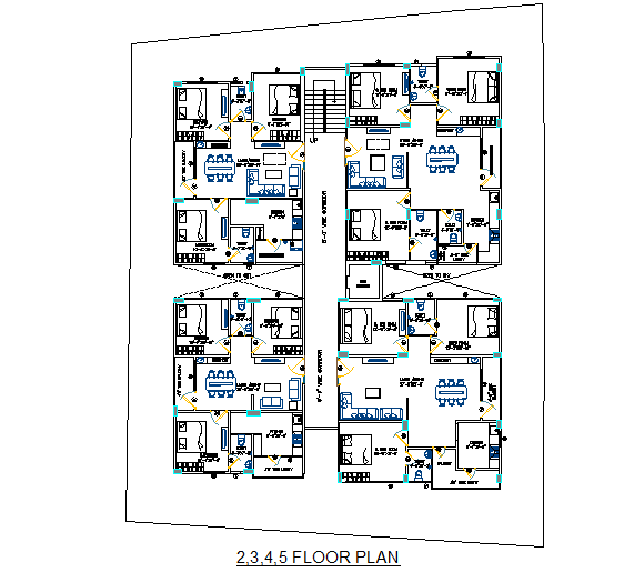 Apartment 2,3,4,5 floor plan detail dwg file