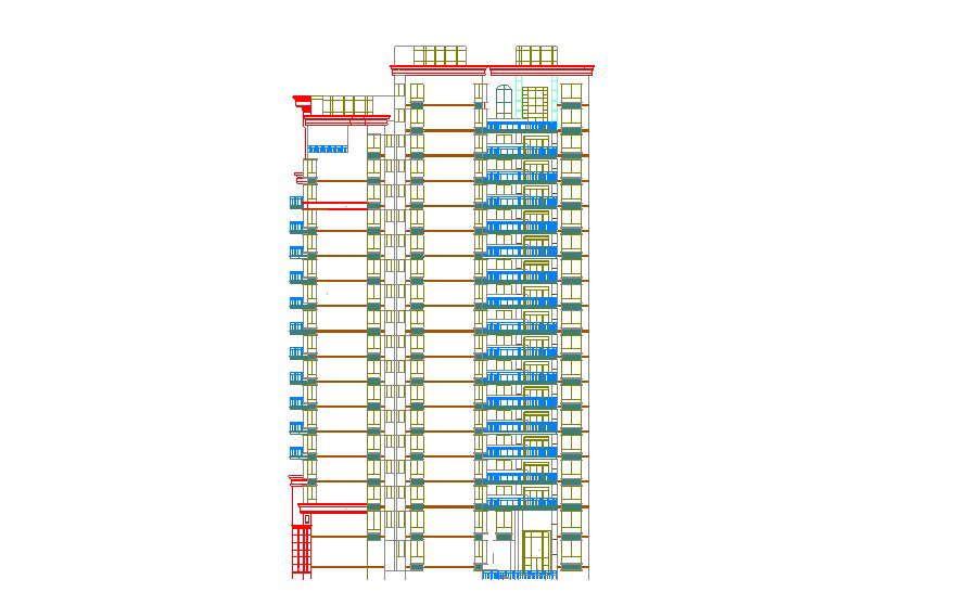 Apartment Building Elevation AutoCAD Drawing 
