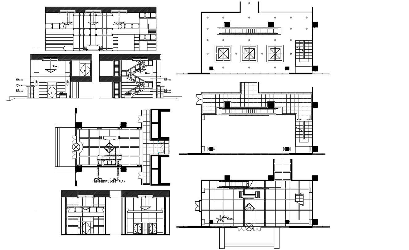 Apartment Lobby Design Plan CAD Drawing 