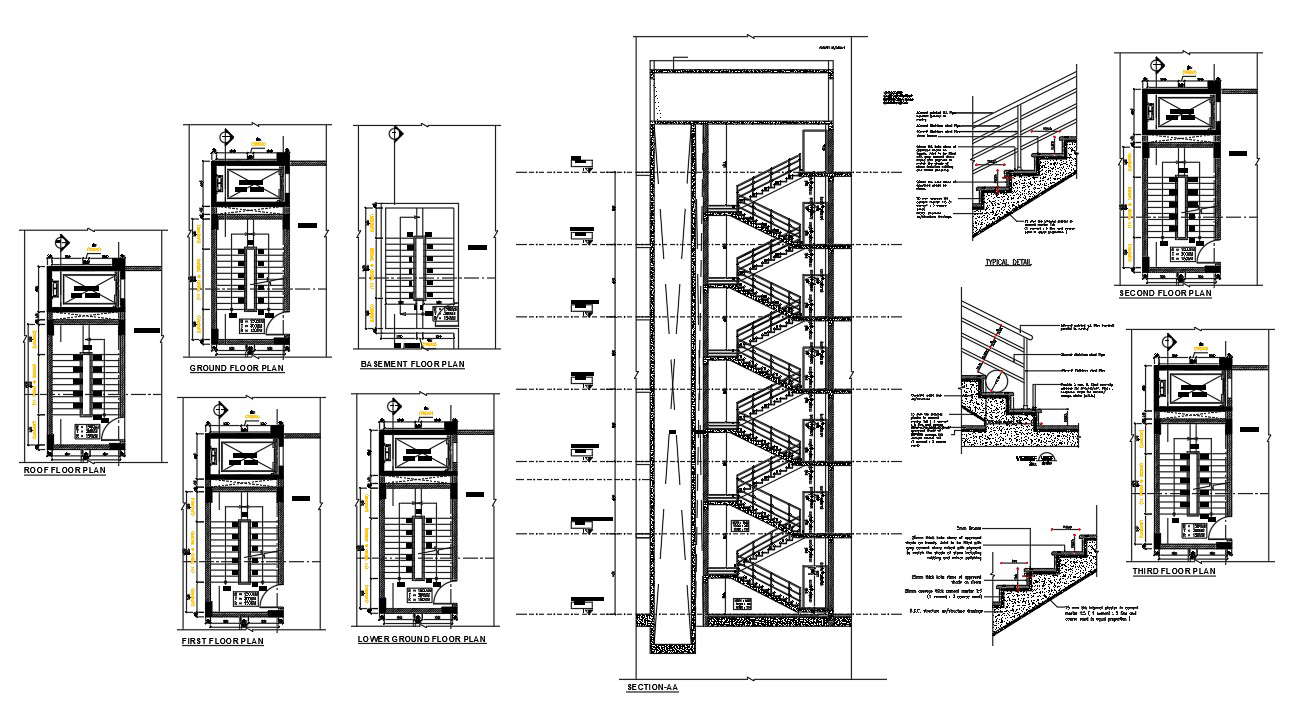 Apartment Staircase Section Plan DWG File