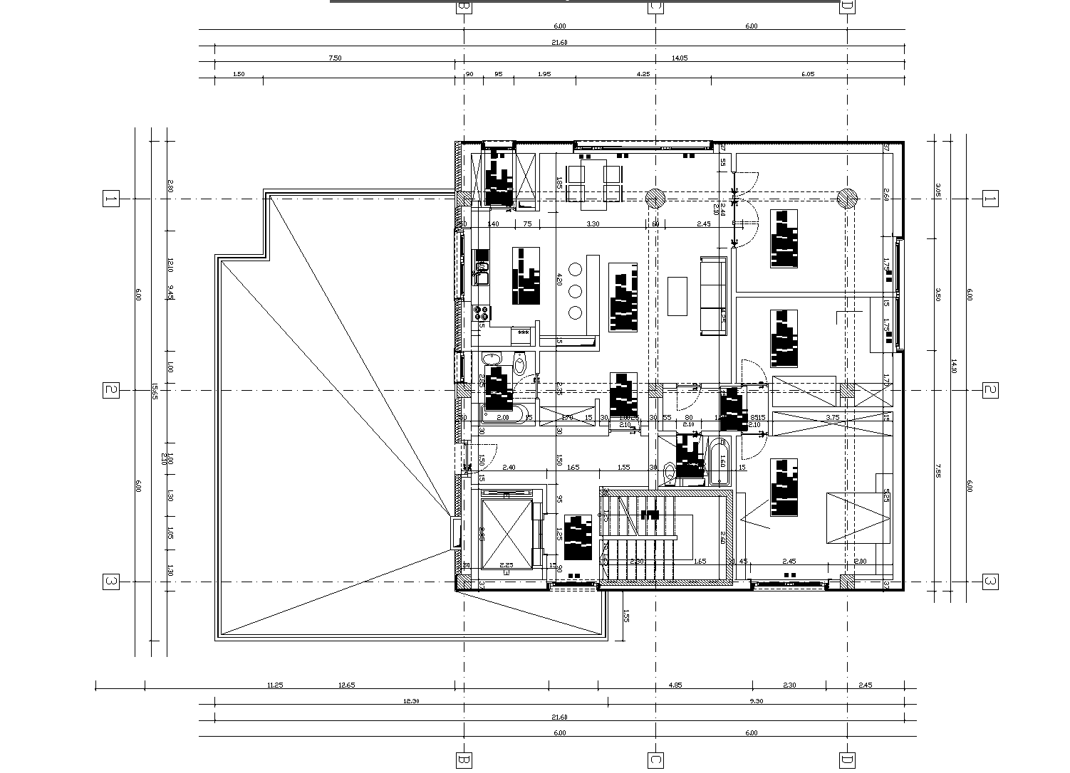 Apartment plan detail dwg file.