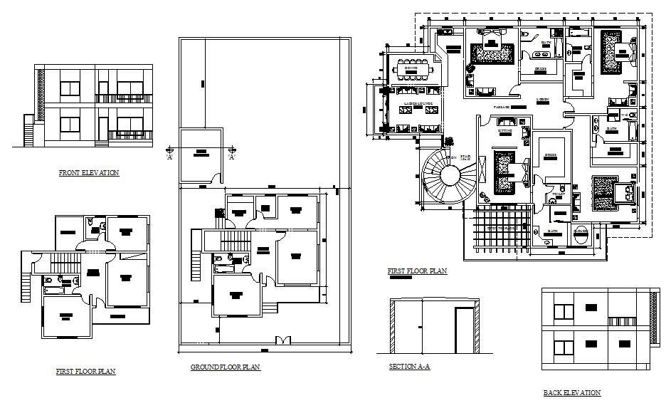 Apartment plan with furniture details in autocad