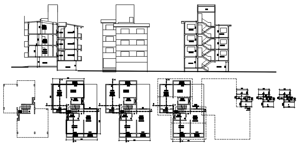 Apartment with elevation and section in AutoCAD 