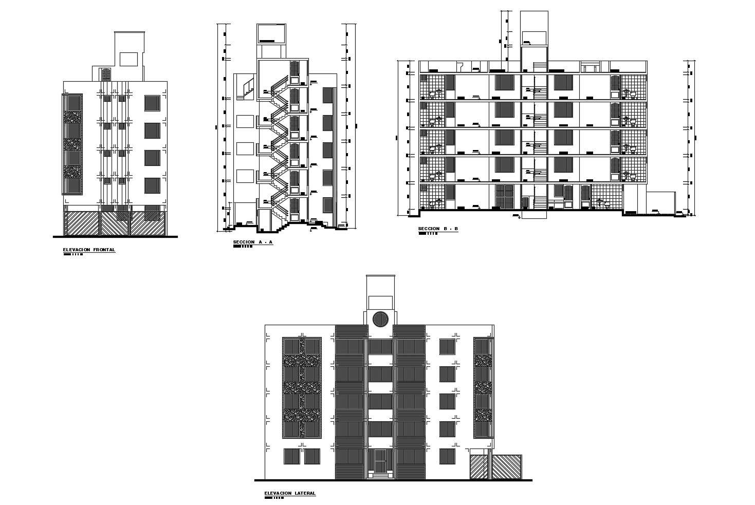 Apartment with elevation and section in dwg file 