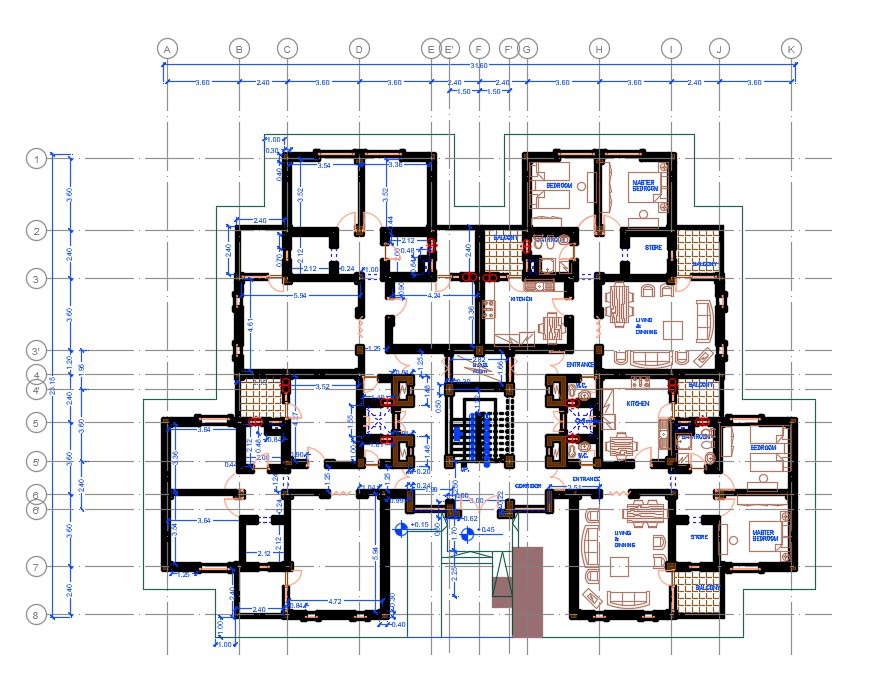 Apartment 2 BHK Layout Plan Drawing Download DWG File