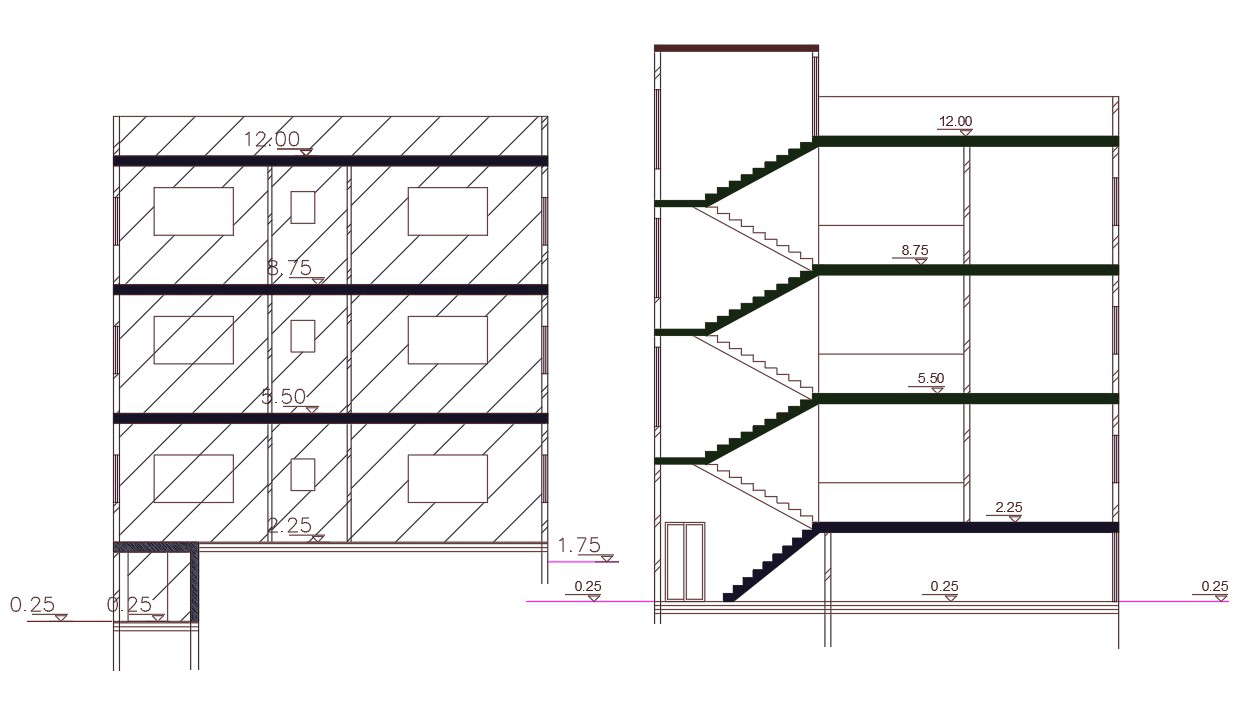 Apartment Building Free Section CAD Drawing 