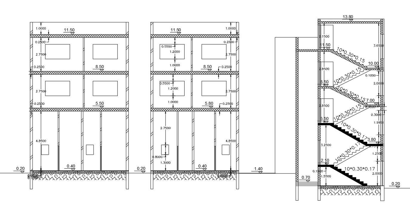 Apartment With Ground Gloor Shop Section Drawing