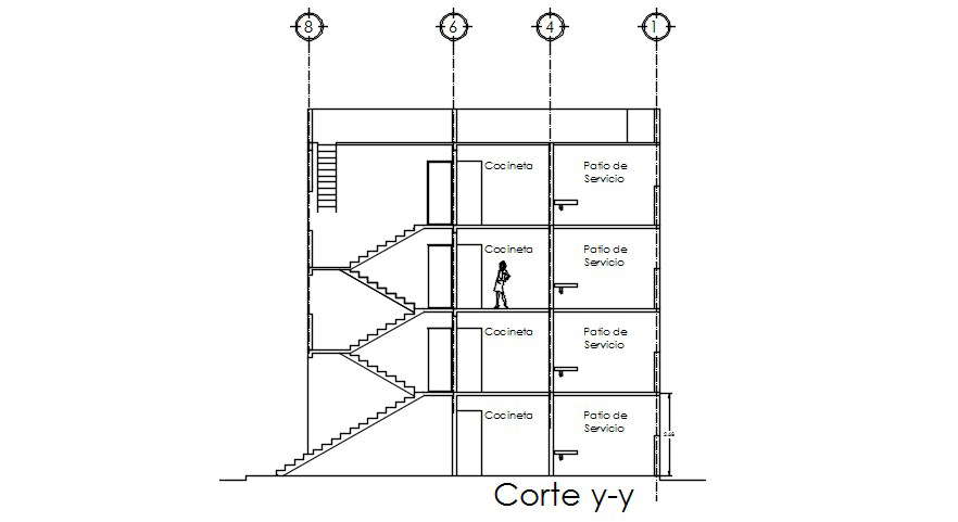 Apartment building section provided in this CAD drawing file. Download the AutoCAD drawing file.