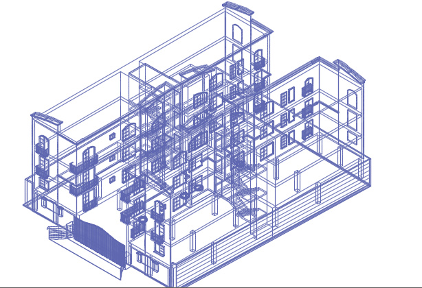 Apartments building 3 D plan detail dwg file