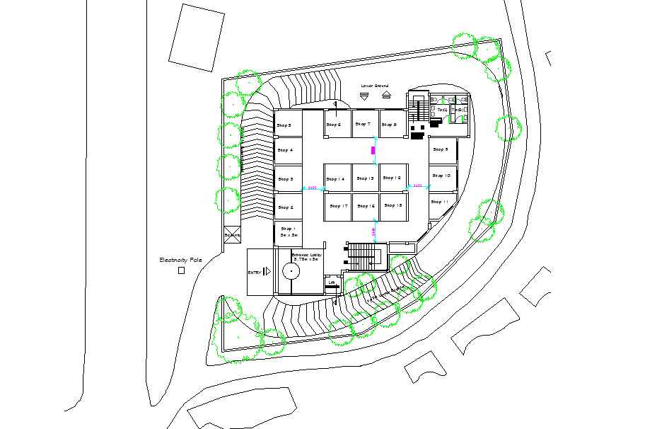 Architectural layout plan of a complex dwg file