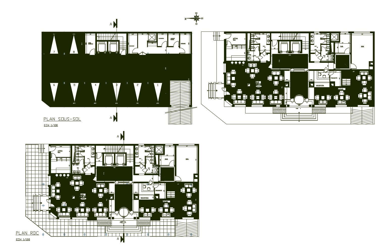 Architectural plan of the hotel design in AutoCAD