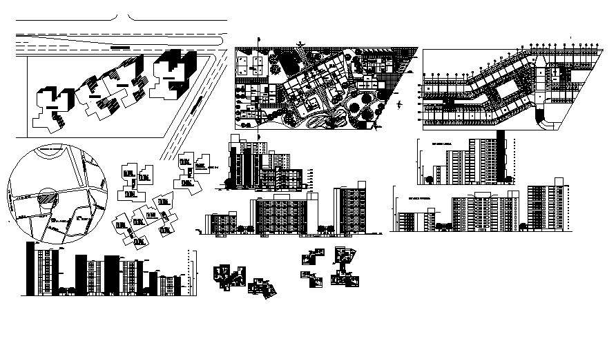Architectural plan of the residential apartment with elevation and section in dwg file