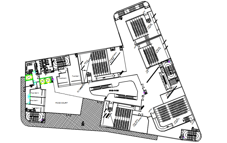 Architectural plan of the theater with detail dimension in dwg file