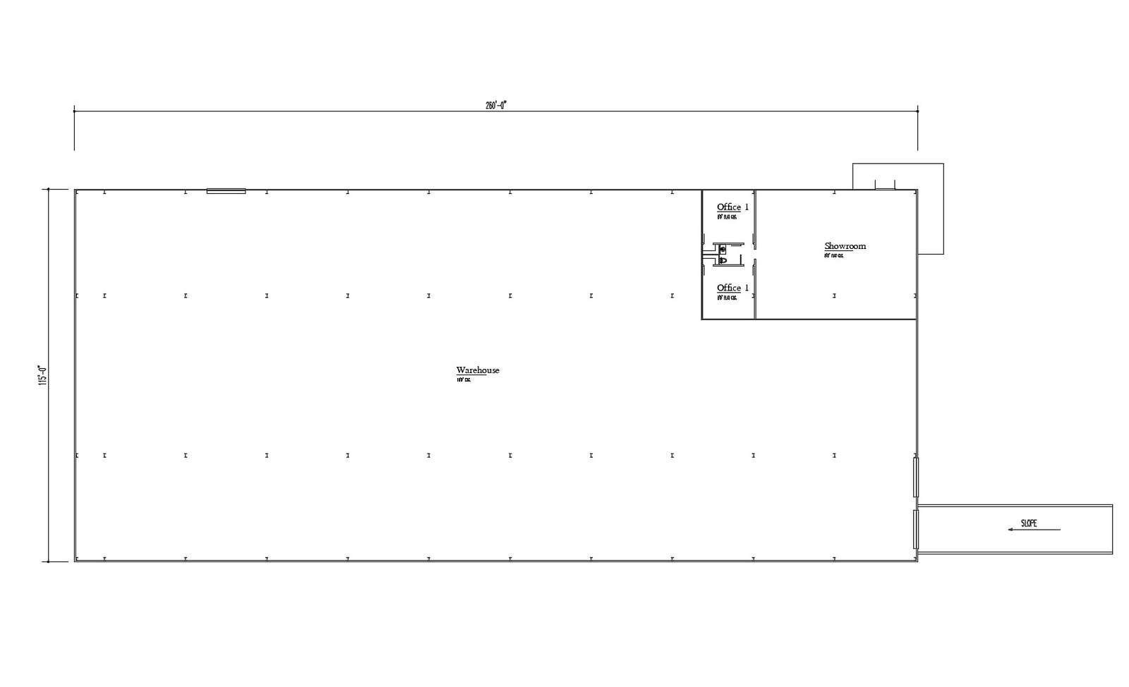 Architectural plan of the warehouse with detail dimension in dwg file