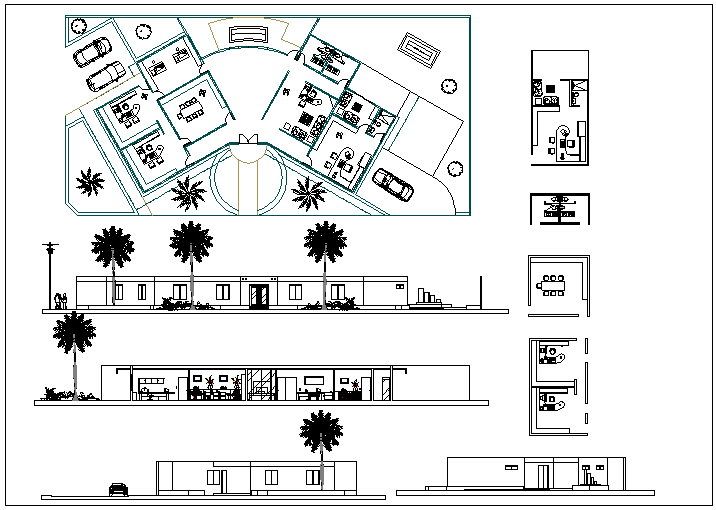 Architectural plan with elevation dwg file