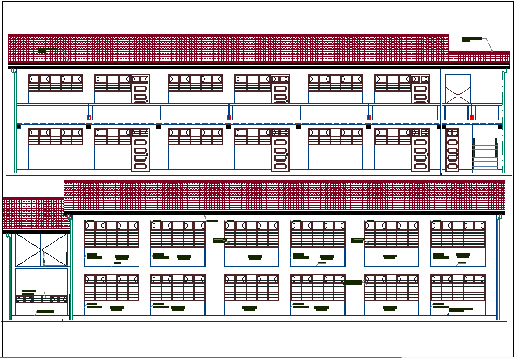 Architectural view with elevation of school dwg file