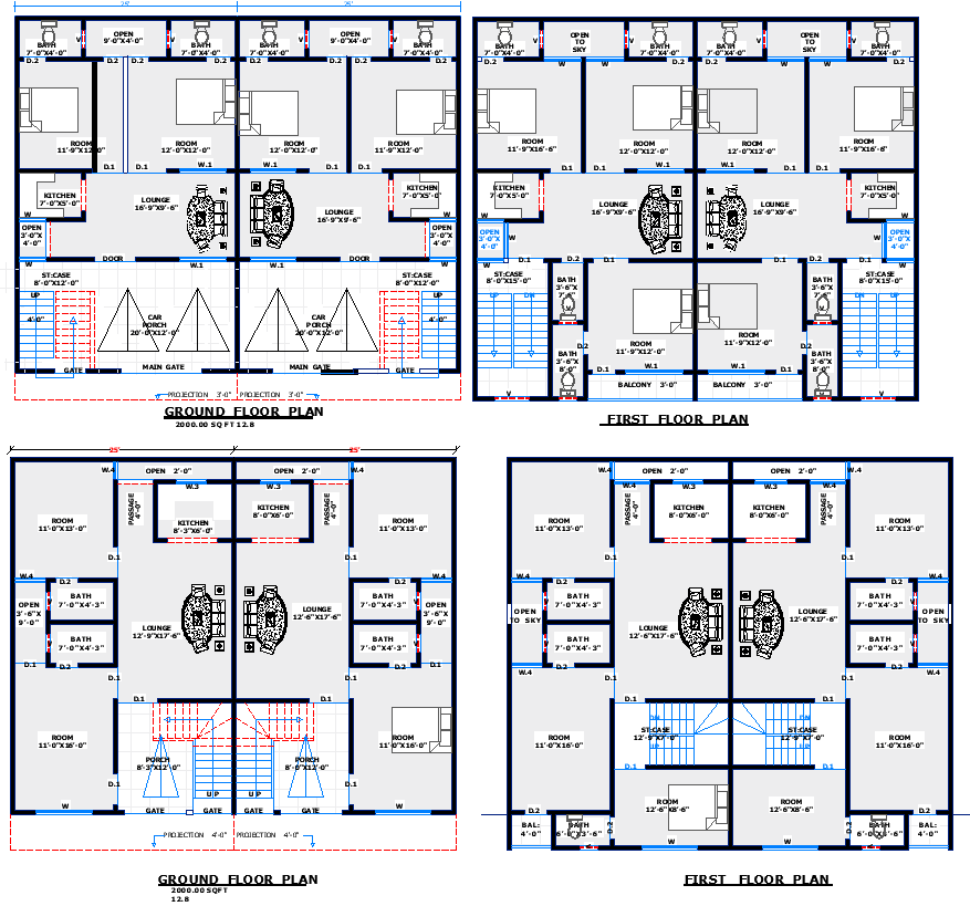 Dual Residential House Floor Plans with Detailed Layouts